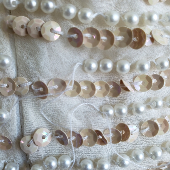 Vintage 80s Cream White Silk Bead Sequin Blouse - Picture 6 of 6